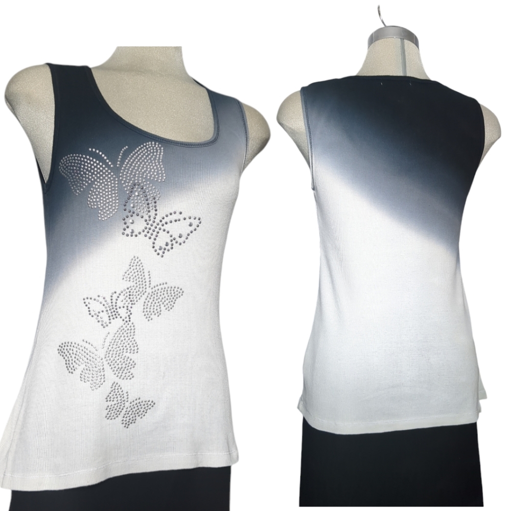 FRILLI EXCHANGE White and Black Dye Sleeveless T-SHIRT Size M